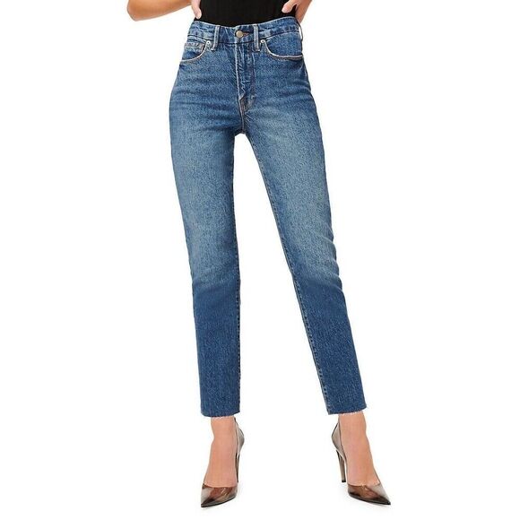 Good American Women's Sz 2/26 Blue Good Classic Raw Edge Ankle Jeans - Picture 10 of 10